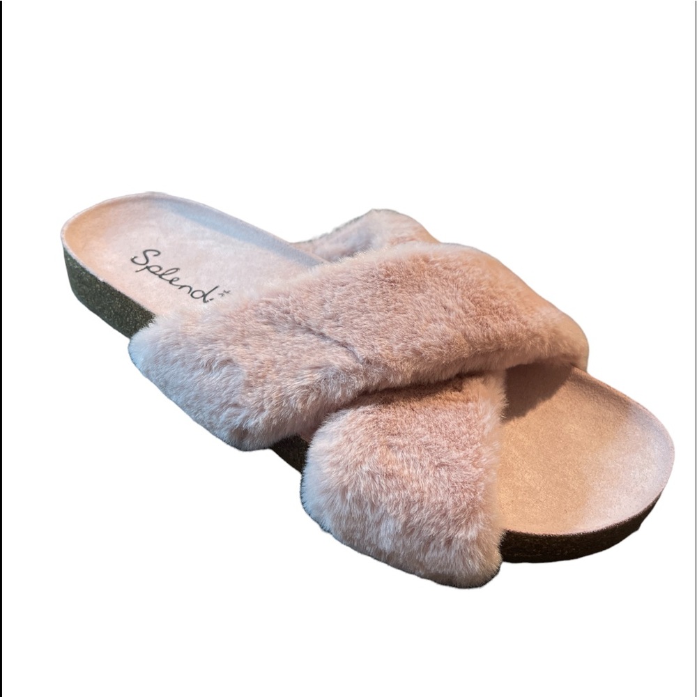 Splendid Roxanne Slides Faux Fur Sandals Crisscross Criss Cross - Picture 10 of 10